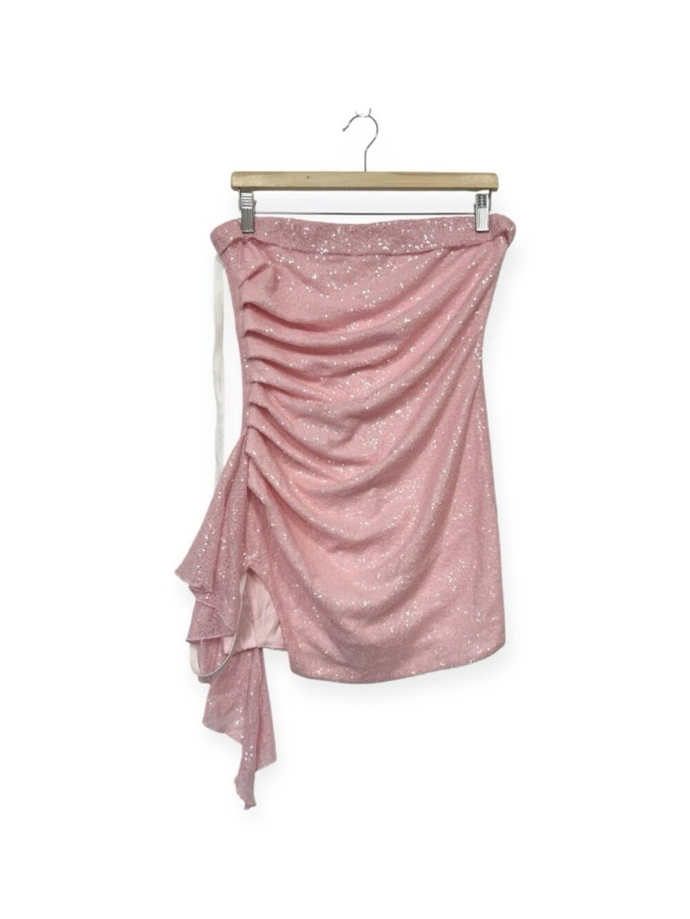 Lucy in the Sky Sequin Side Ruched Strapless Dress in Pink Size L Large